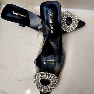 Black Embellished Women's Sandals